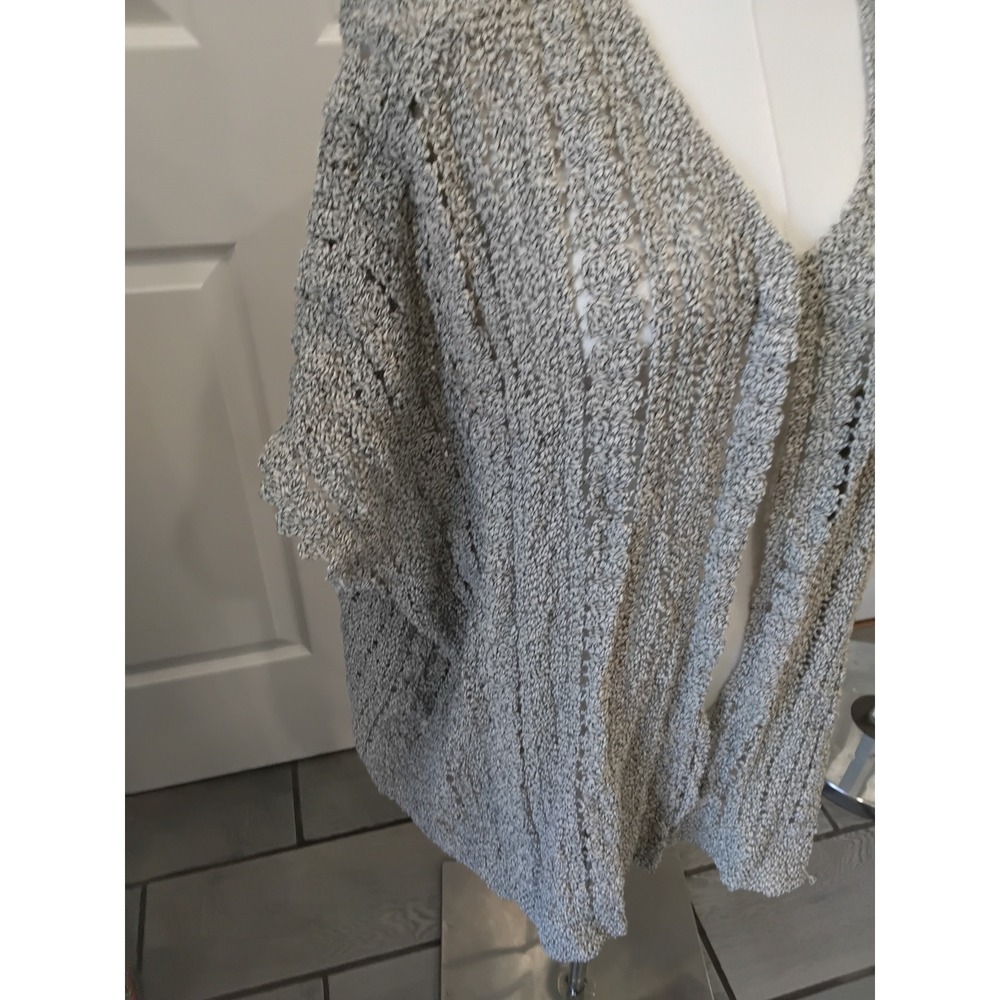 World Market Grey White Marled Open Knit Cardigan One Size Crochet Layer
